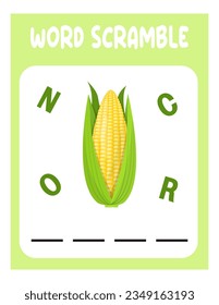 Word scramble. Corn. educational sheet for children