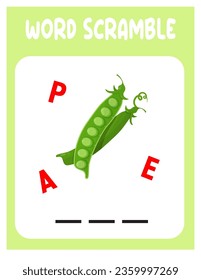 Word scramble. Green peas. educational sheet for children