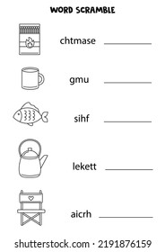 Word scramble for kids. Sort letters into correct order. Worksheet for children.