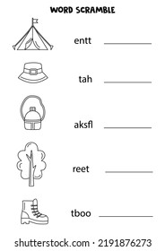 Word scramble for kids. Sort letters into correct order. Worksheet for children.