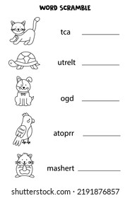 Word Scramble For Kids. Sort Letters Into Correct Order. Worksheet For Children.