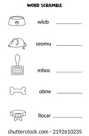 Word scramble for kids. Sort letters into correct order. Worksheet for children.