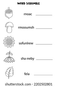 Word scramble for kids. Sort letters into correct order. Worksheet for children.