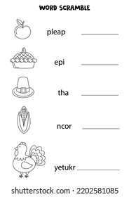 Word scramble for kids. Sort letters into correct order. Worksheet for children.