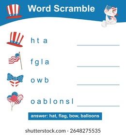 Word Scramble worksheet. Educational activity for children. Learning English. Worksheet for kid.