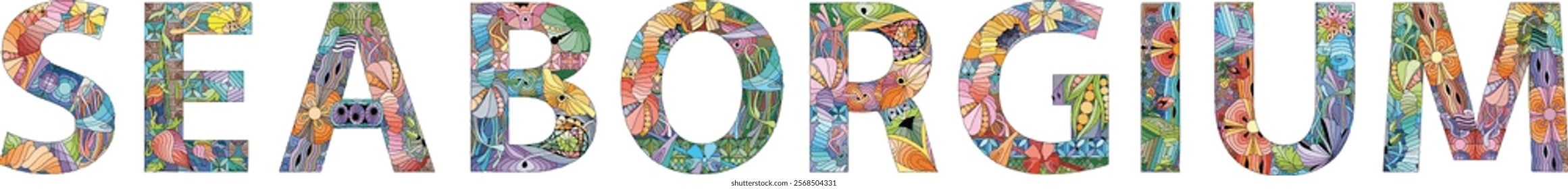 Word SEABORGIUM. It is a chemical element. Vector decorative zentangle object for any purpose