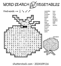 Word Search Crossword Puzzle. Tomato. Autumn. Find the listed words in the puzzle and cross them out. Printable black and white educational activity page. Worksheet. Game for kids, adults