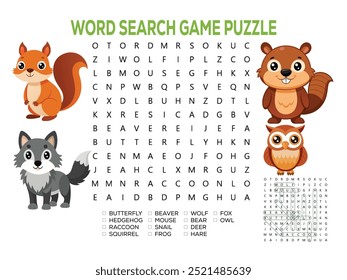 Word search game puzzle for kids