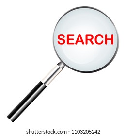 Word of search highlighted with red color in magnifier icon or searching icon