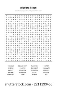Rompecabezas de búsqueda de palabras - Álgebra