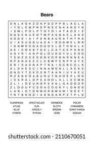 Word Search Puzzle - Bears