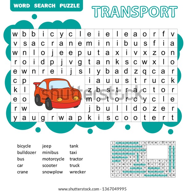 Word Search Puzzle Children Transport Theme Stock Vector Royalty Free 1367049995