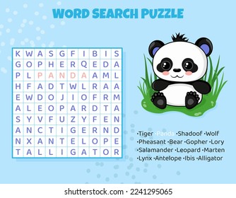 Word search puzzle for kids with Asian animals.