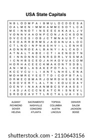 Word Search Puzzle - USA State Capitals