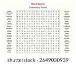 Word search puzzle vector (Word find game) illustration. Chemistry Terms