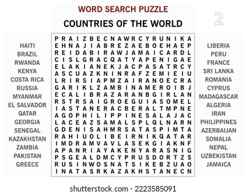 Word search puzzle vector (Word find game) illustration. Countries of the World - 02