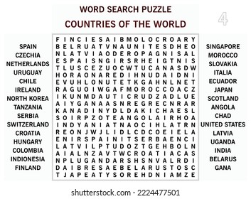 Word search puzzle vector (Word find game) illustration. Countries of the World - 04