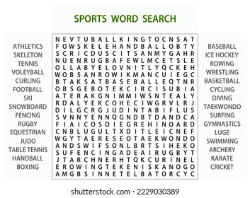 Word search puzzle vector (Word find game) illustration. Sports word search.