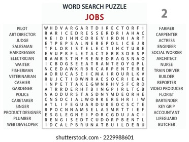 Word search puzzle vector (Word find game) illustration. Jobs 2