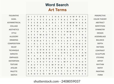 Word search puzzle vector (Word find game) illustration. Art Terms