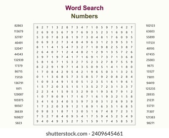 Word search puzzle vector (Word find game) illustration. Numbers