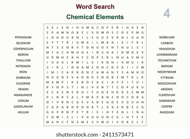 Word search puzzle vector (Word find game) illustration. Chemical elements 4