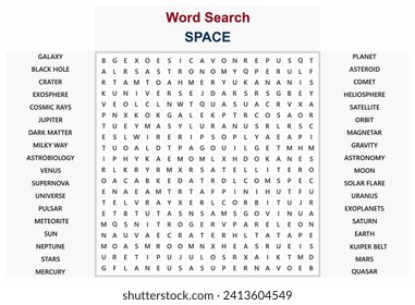 Word search puzzle vector (Word find game) illustration. Space