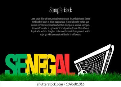 Word Senegal and soccer ball in the gate on the grass. Vector illustration
