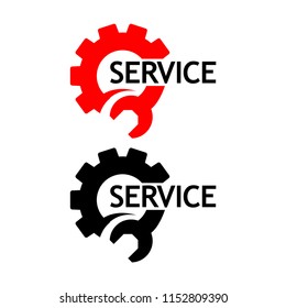 Word service with gears and wrench vector. Flat vector illustration on white background