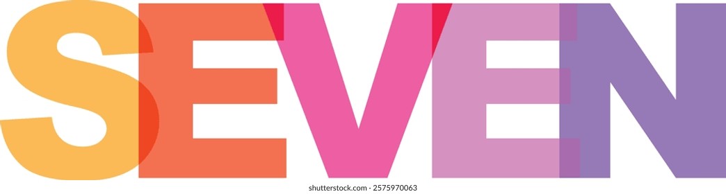 word SEVEN various pastel color isolated on white background