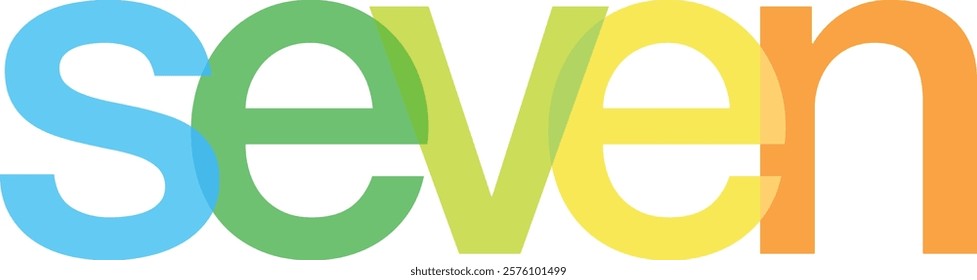 word seven various pastel color isolated on white background