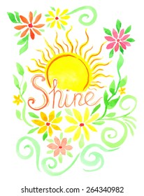 Word shine. Watercolor. Vector