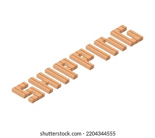 Word shipping made of cardboard boxes. Vector illustration of shipping or delivery concept