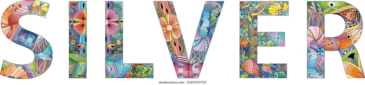 Word SILVER. Selenium is a chemical element. Vector decorative zentangle object for any purpose