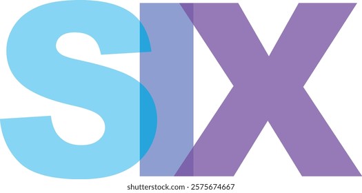 word SIX various pastel color isolated on white background