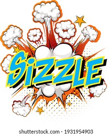 Word Sizzle on comic cloud explosion background illustration