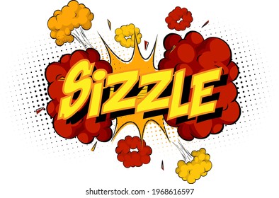 Word Sizzle on comic cloud explosion background illustration