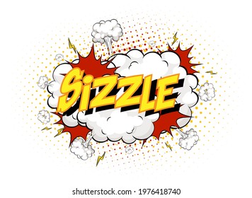 Word Sizzle on comic cloud explosion background illustration