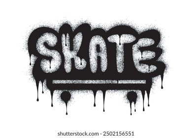 The word Skate graffiti is sprayed in black on white