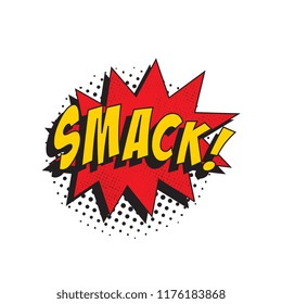 word smack in retro comic speech bubble with halftone dotted shadow