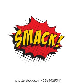 word smack in retro comic speech bubble with halftone dotted shadow