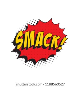 word smack in retro comic speech bubble with halftone dotted shadow on white background