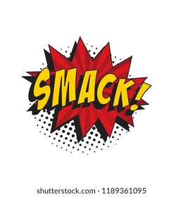 word smack in retro comic speech bubble with halftone dotted shadow