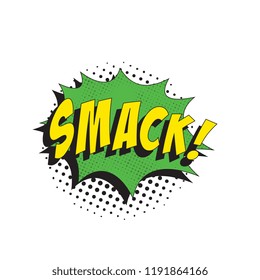 word smack in retro comic speech bubble with halftone dotted shadow on white background