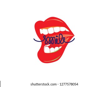 The word of Smile with beautiful women's lips logo