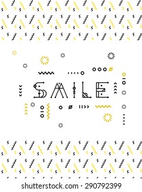 Word Smile with geometric elements on white background with seamless pattern