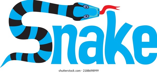 a word 'snake' with snake cartoon figure as letter S vector illustration