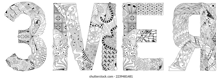 Word snake in Russian. Vector zentangle object for decoration, for coloring