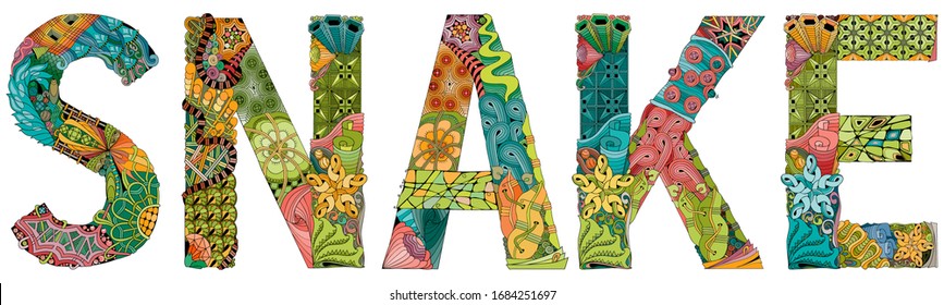 Word snake. Vector zentangle object for decoration