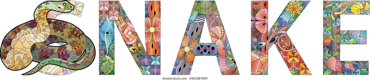 Word snake. Vector zentangle object for decoration